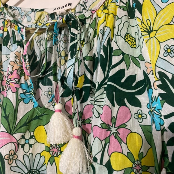 Boden Cotton Floral Peasant Blouse Tassel Long Sleeve Colorful Top Womens Sz 6 - Picture 9 of 9